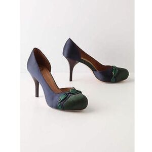 Lucky Penny - Navy & Green Satin Heels - Size 9